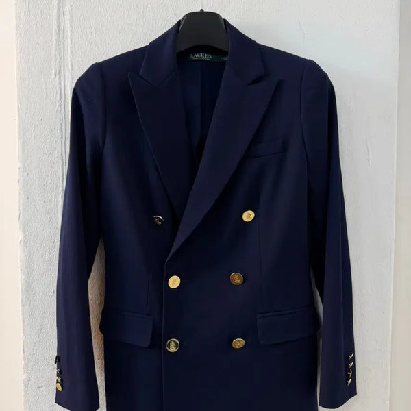 [BUNJANG] Lauren Ralph Lauren Women's Navy Gold Button Double Blazer Jacket / 로렌 랄프로렌 금장 더블 블레이져 자켓