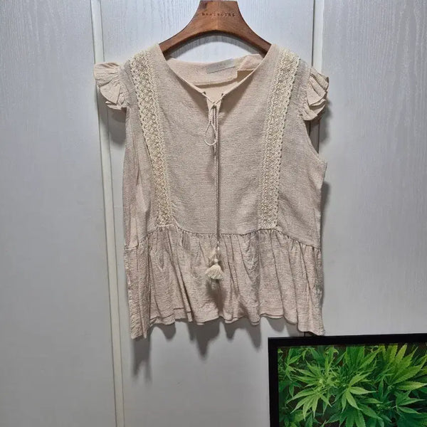 [BUNJANG] Lace Sleeveless Blouse Beige / (세일)(새상품)레이스 민소매 블라우스 베이지