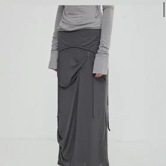[BUNJANG] Flareup Asymmetrical Draped Long Skirt (Dark Gray) / 플레어업 Asymmetrical Draped Long Skirt