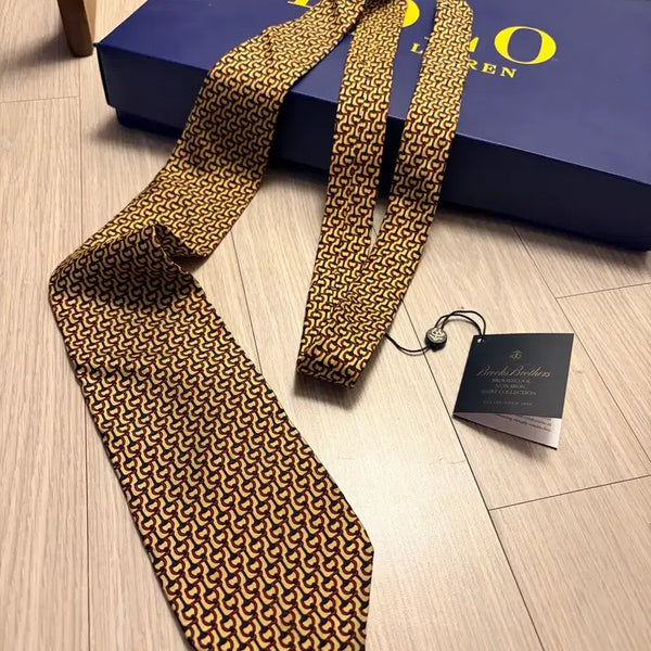 [BUNJANG] Brooks Brothers Yellow-Brown Pattern Silk Necktie (9cm Width) / 브룩스브라더스 옐로우브라운패턴 넥타이 대검폭9 / 2회착