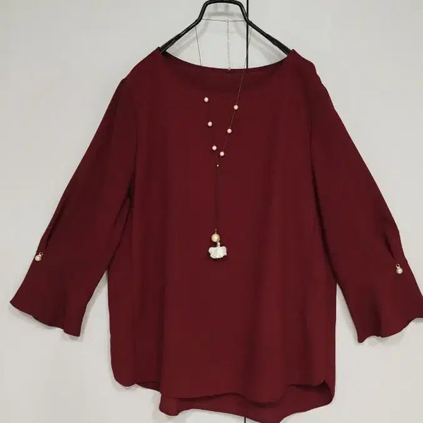 [BUNJANG] Deep Blondy Sheer Fabric Pearl Button Blouse / 딥 블론디 하늘거리는 원단 소매 진주알 블라우스