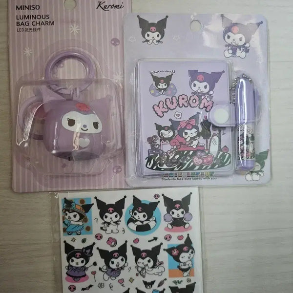 [BUNJANG] Kuromi LED Keyring, Sticker, and Mini Notebook Set / 쿠로미 LED 키링+스티커+미니노트 세트