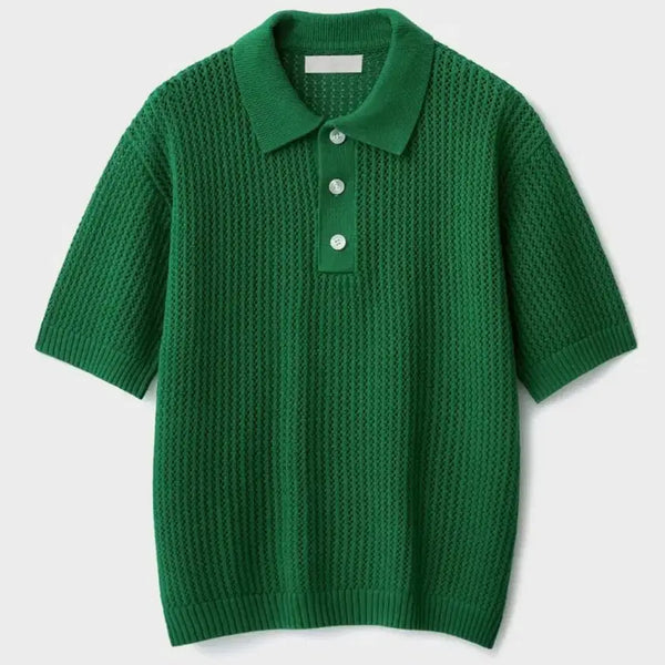 [BUNJANG] Mina V Pure Cotton Punching Knit Collar T-Shirt / 미나브 퓨어 코튼 펀칭 니트 카라티