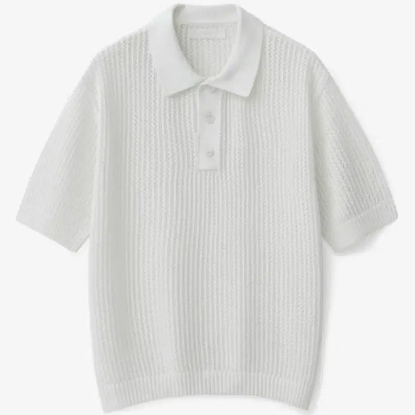 [BUNJANG] Minav Pure Cotton Punching Knit Collar T-shirt / 미나브 퓨어 코튼 펀칭 니트 카라티