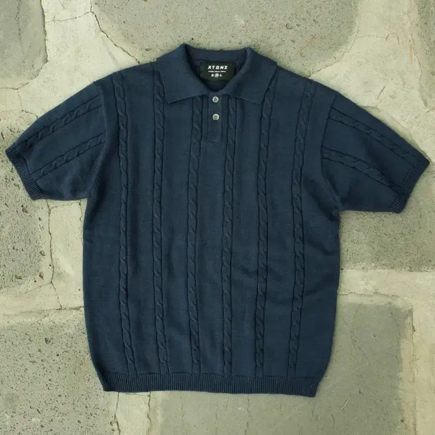 [BUNJANG] XTONZ Daffodil Cable Knit Polo Shirt Navy / 엑스톤즈 대퍼딜 꽈배기 카라티 NAVY