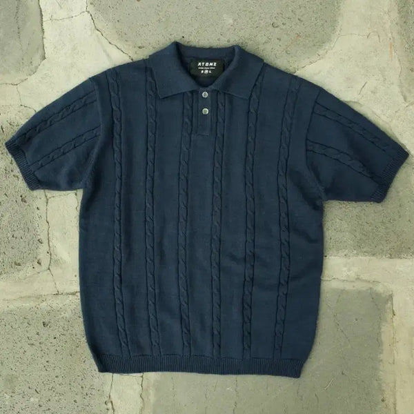 [BUNJANG] XTONZ Daffodil Cable Knit Polo Shirt Navy / 엑스톤즈 대퍼딜 꽈배기 카라티 NAVY