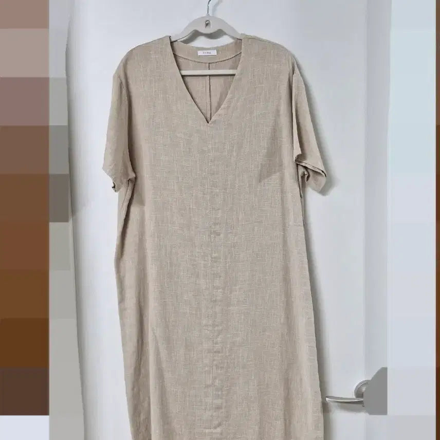 [BUNJANG] Linen V-Neck Long Dress Beige / 린넨 브이넥 롱원피스 베이지