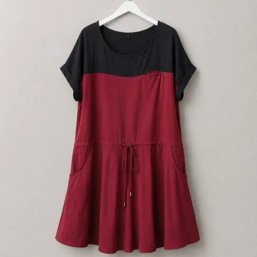 [BUNJANG] Black Red Color Block Blouse Dress / (#55,66추천/M/택없는새상품)블랙레드 배색 블라우스원피스