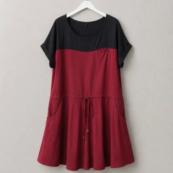 [BUNJANG] Black Red Color Block Blouse Dress / (#55,66추천/M/택없는새상품)블랙레드 배색 블라우스원피스