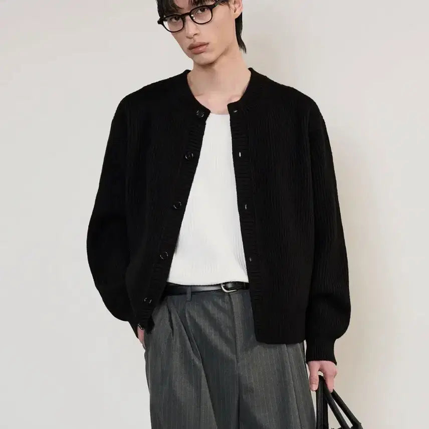 [BUNJANG] TNGT Chunky Wool Knit Cardigan Black / (100) TNGT 청키 울 니트 가디건 블랙