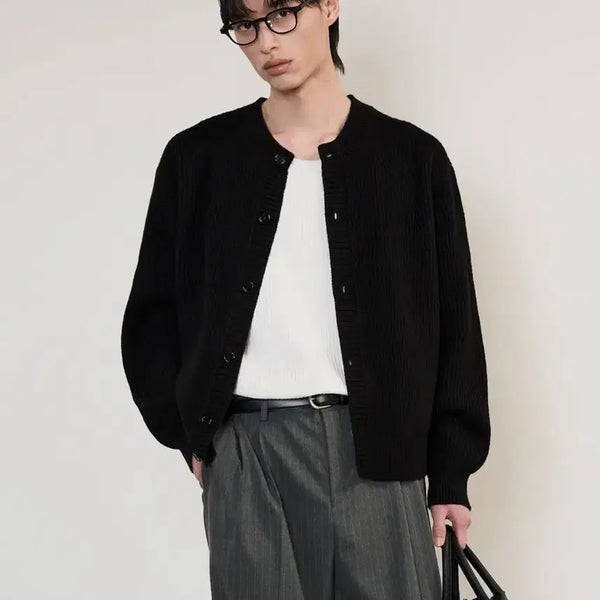 [BUNJANG] TNGT Chunky Wool Knit Cardigan Black / (100) TNGT 청키 울 니트 가디건 블랙