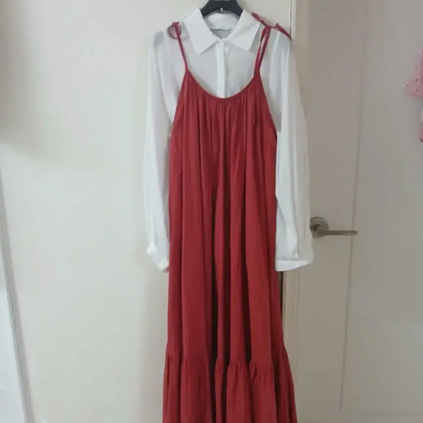 [BUNJANG] Plus Size Long Dress and Long Sleeve Blouse Set / 빅사이즈 롱 원피스와 긴팔 블라우스 셋트