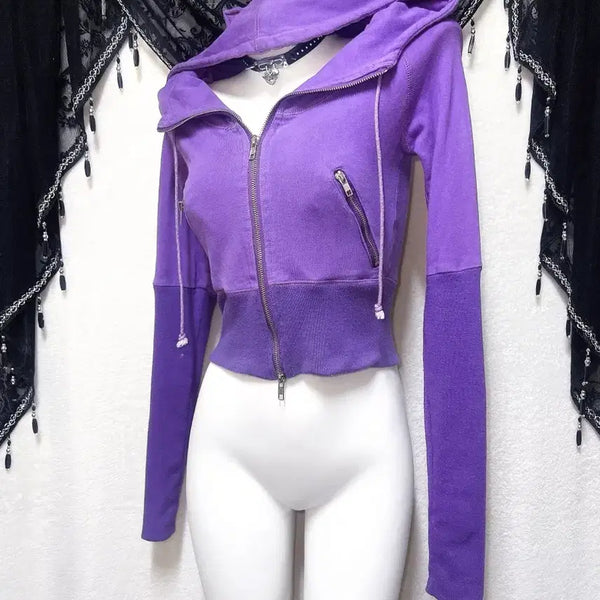 [BUNJANG] Nekomimi Crop Two-Way Hoodie Zip-up - Gothic Punk Gyaru Harajuku Subculture Y2K / 네코미미 크롭 투웨이 후드집업 고스펑크 갸루 하라주쿠 서브컬쳐 y2k핀터