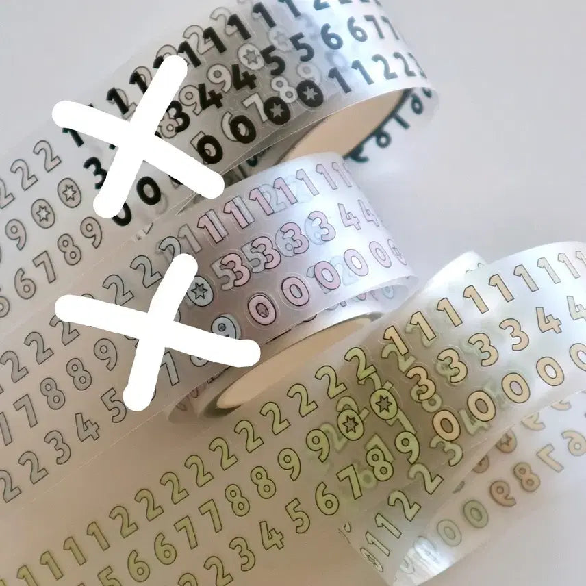 [BUNJANG] Kiss Cut Dotted & Numbered Yellow & Green Deco Sticker Set / 키스컷 띵) 단팥 숫자 노랑 초록 다꾸 스티커 투명 칼선