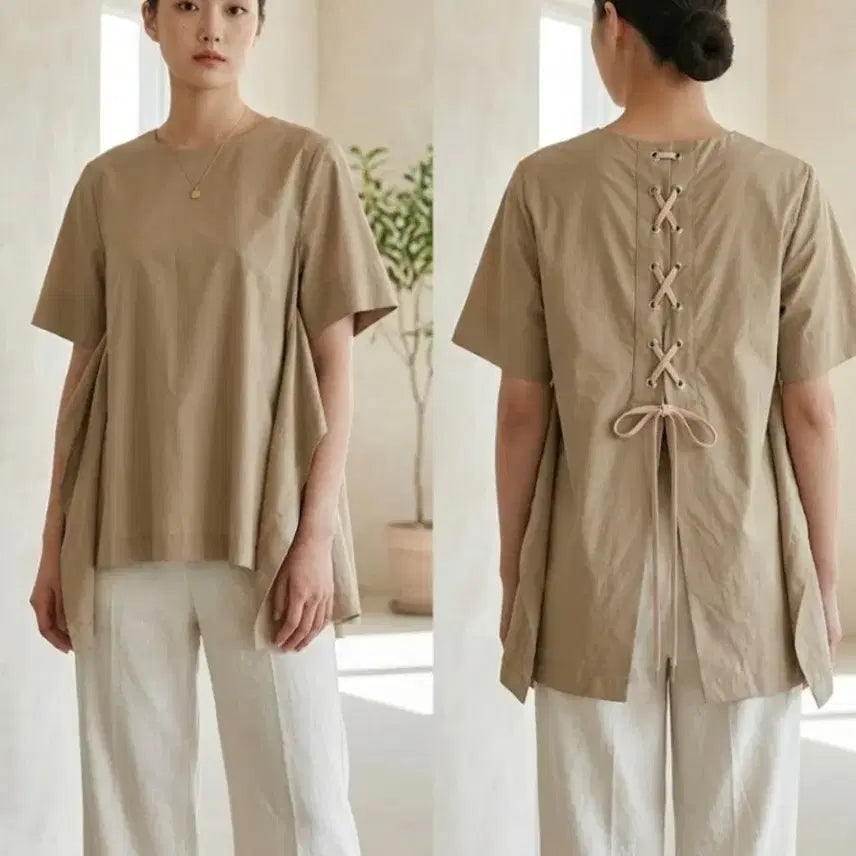 [BUNJANG] Max Mara Lace-Up Back Short-Sleeve Top / 막스마라  뒤트임 레이스업 반팔 상의