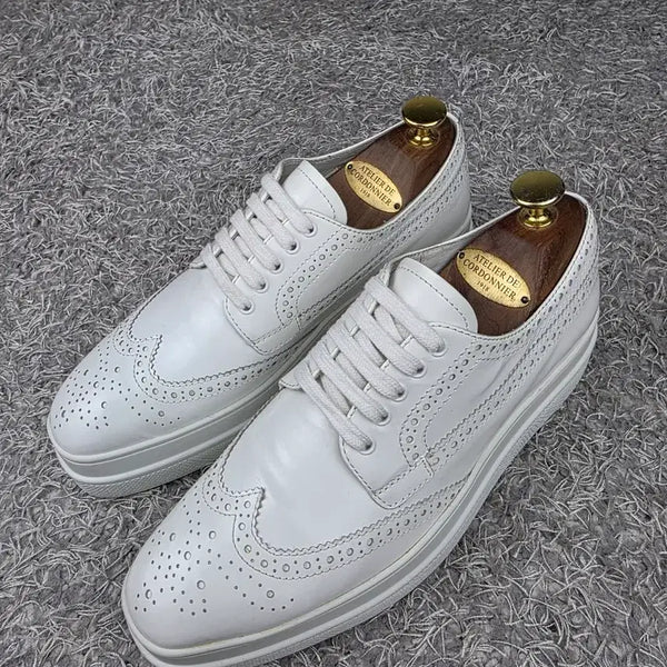 [BUNJANG] PRADA White Leather Wingtip Platform Shoes EU37 / 정품] PRADA 프라다 화이트 레더 클리퍼 EU37/235 실착용 5회
