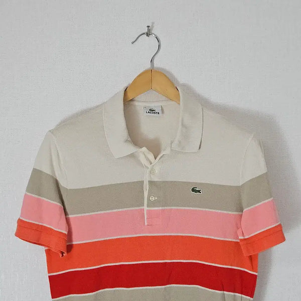 [BUNJANG] Lacoste Striped Polo T-Shirt / 라코스테 스트라이프 폴로 반팔 카라티 pk 피케티 남성 95