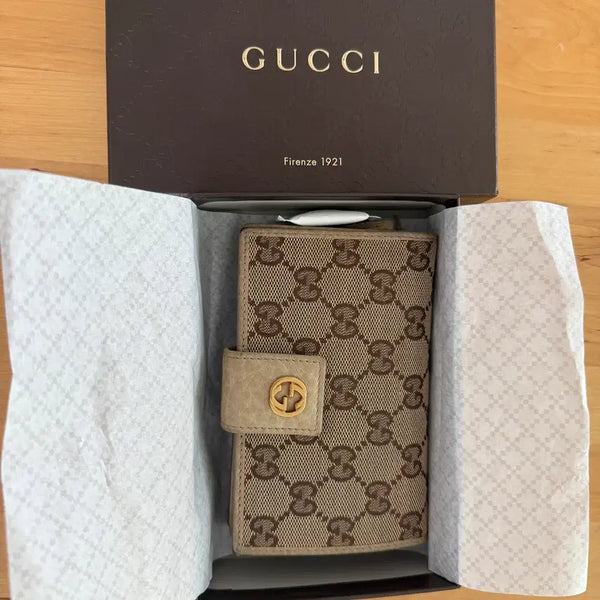 [BUNJANG] Gucci Canvas Interlocking G Metal Logo Bi-fold Wallet / 구찌 캔버스 인터로킹 G 메탈 로고 중지갑