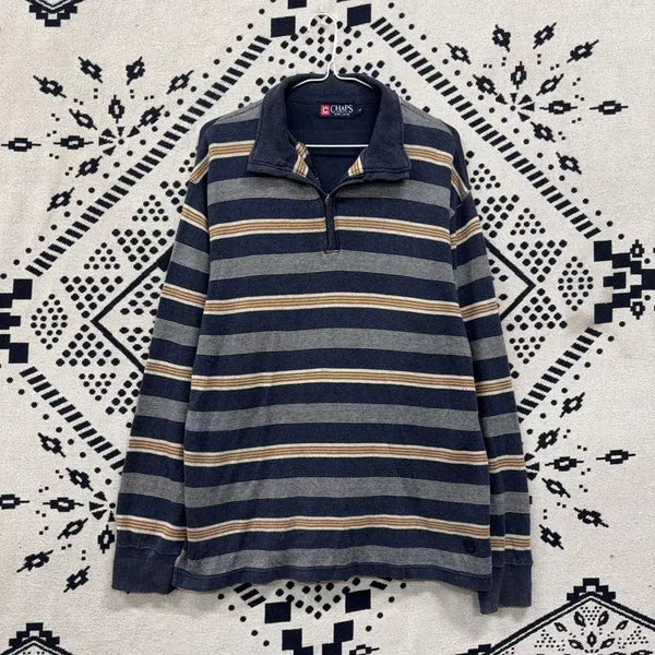 [BUNJANG] CHAPS Japan Vintage Stripe Half-Zip Knit L / 챕스 CHAPS 재팬 빈티지 스트라이프 반집업 니트 L P00207