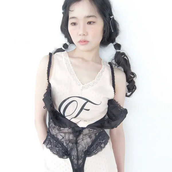 [BUNJANG] Shop Fairy F Letter Lace Sleeveless - Pink / 샵페어리 F letter lace sleeveless-핑크