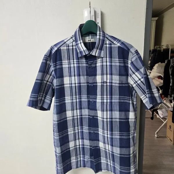 [BUNJANG] DAKS Men's Navy Check Short-Sleeve Shirt / 남성100 닥스 체크 반팔 셔츠 네이비