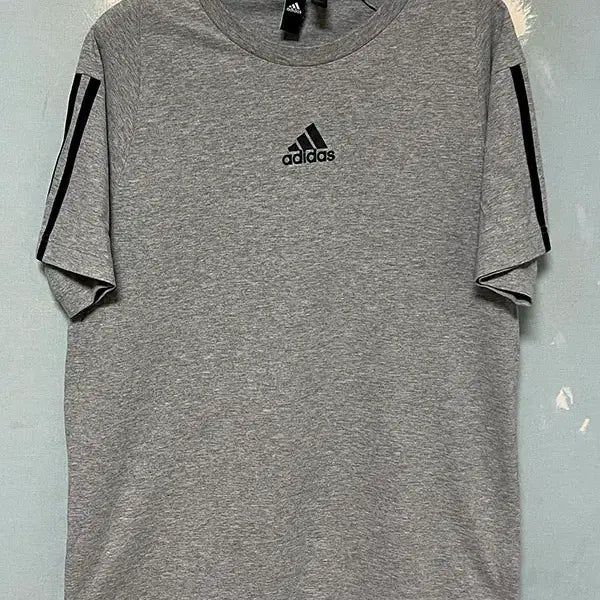 [BUNJANG] Adidas Essential 3-Stripes Men's T-Shirt Grey Round Neck Casual M (95) / 아디다스 에센셜 삼선 남자 반팔티셔츠 그레이 라운드넥 캐주얼 M 95