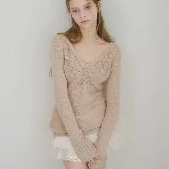 [BUNJANG] Raisemeeya Aisha Mohair Shirring Knit [Mocha Mousse] / 레이즈미야 아이사 모헤어 셔링 니트 [MOCHA MOUSSE]