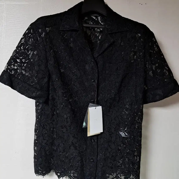 [BUNJANG] Hans Style Black Lace Short Sleeve Shirt / Hans style블랙 레이스 반팔 셔츠 새상품