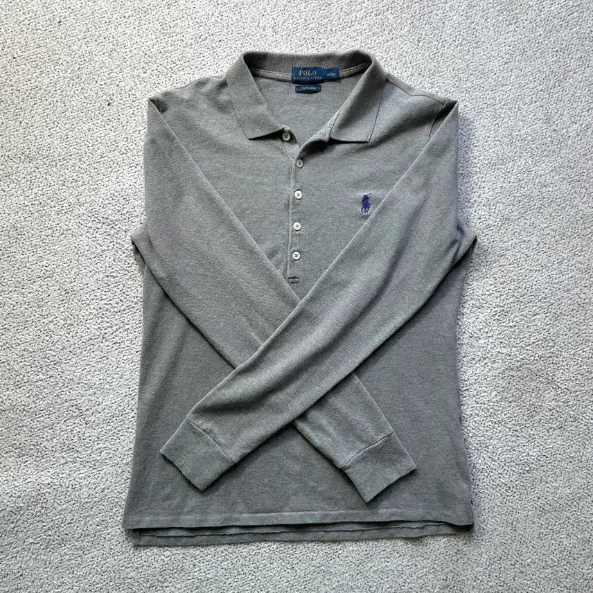 [BUNJANG] Polo Ralph Lauren Stretch Long Sleeve Pique Shirt Grey M / 폴로 랄프로렌 스트레치 긴팔 피케 셔츠 그레이 M 카라티
