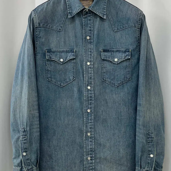 [BUNJANG] Polo Ralph Lauren Concho Southwestern Washed Denim Shirt / 폴로 랄프로렌 콘초 인디언 사우스 웨스턴 워시드 데님 셔츠