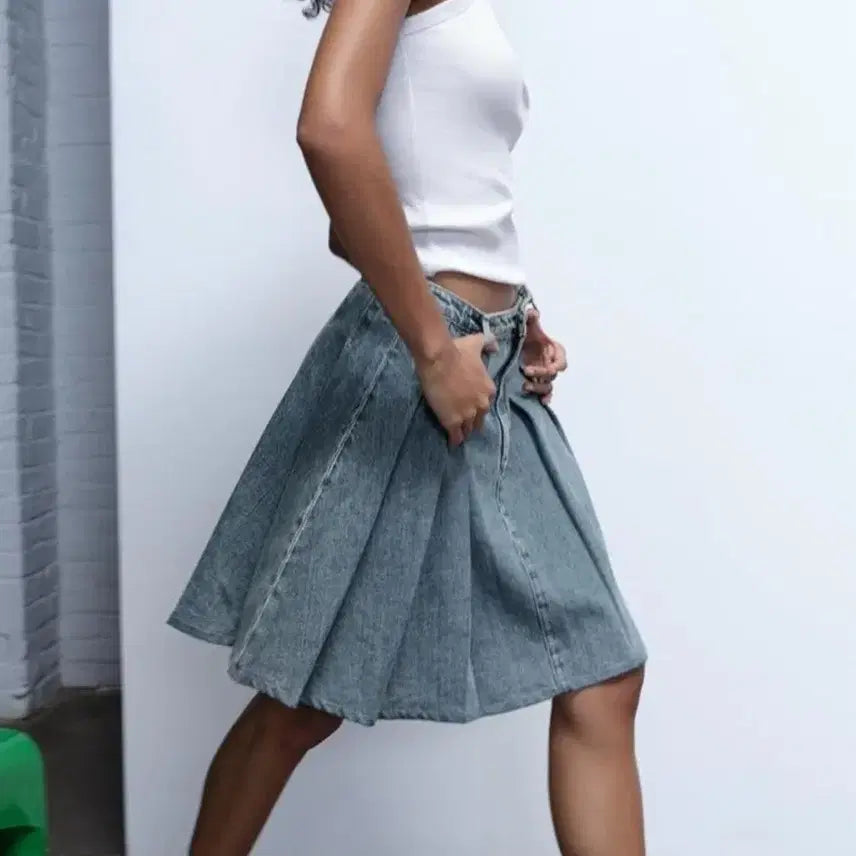 [BUNJANG] Zara XS Denim Skirt / 자라 xs (루즈핏) 데님 청치마 스커트 플리츠 코스 마시모두띠 가니 비