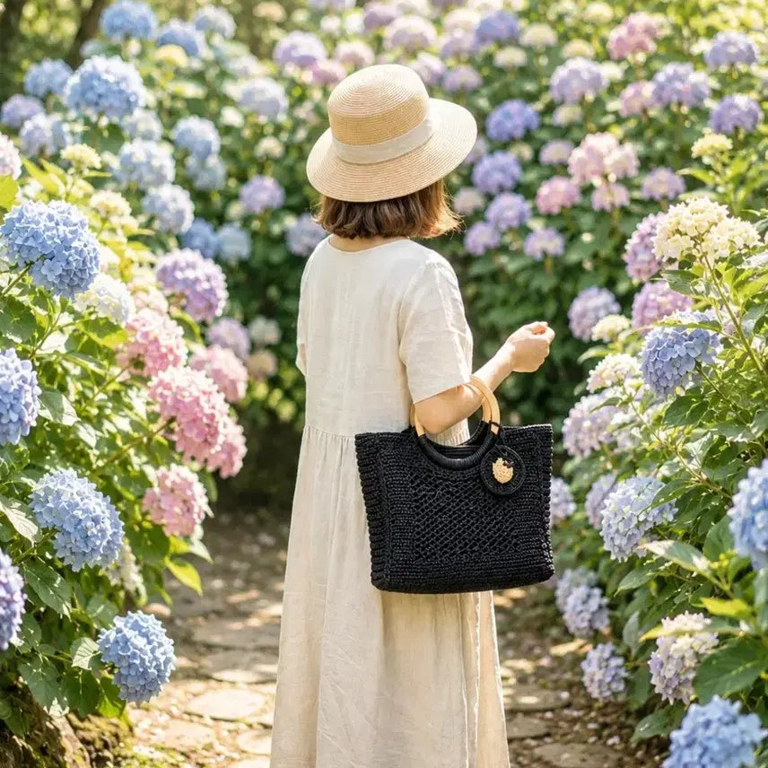 [BUNJANG] Handmade Raffia Tote Bag with Mini Pouch / 핸드메이드집 라피아백+미니 파우치 핸드메이드