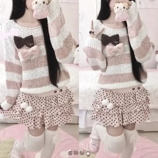 [BUNJANG] Snug Seonyang Latte Gyaru Strawberry Milk Pink Knit / 스너그 snug 서냥 서냥님 라떼 갸루 딸기 우유 핑크 니트