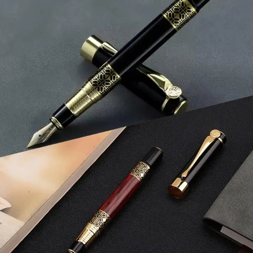 [BUNJANG] Oriental Antique Style Fountain Pen Set with Gold Accents (2 Pens, 50 Ink Cartridges) / 잉크50팩 2개일괄 오리엔탈 금장 앤틱스타일 만년필