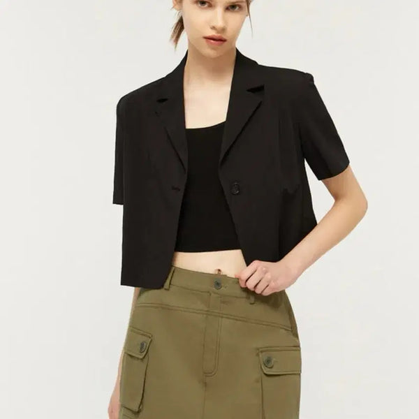[BUNJANG] Citybreeze Linen Short Sleeve Jacket Black S / 시티브리즈 린넨 반팔 자켓