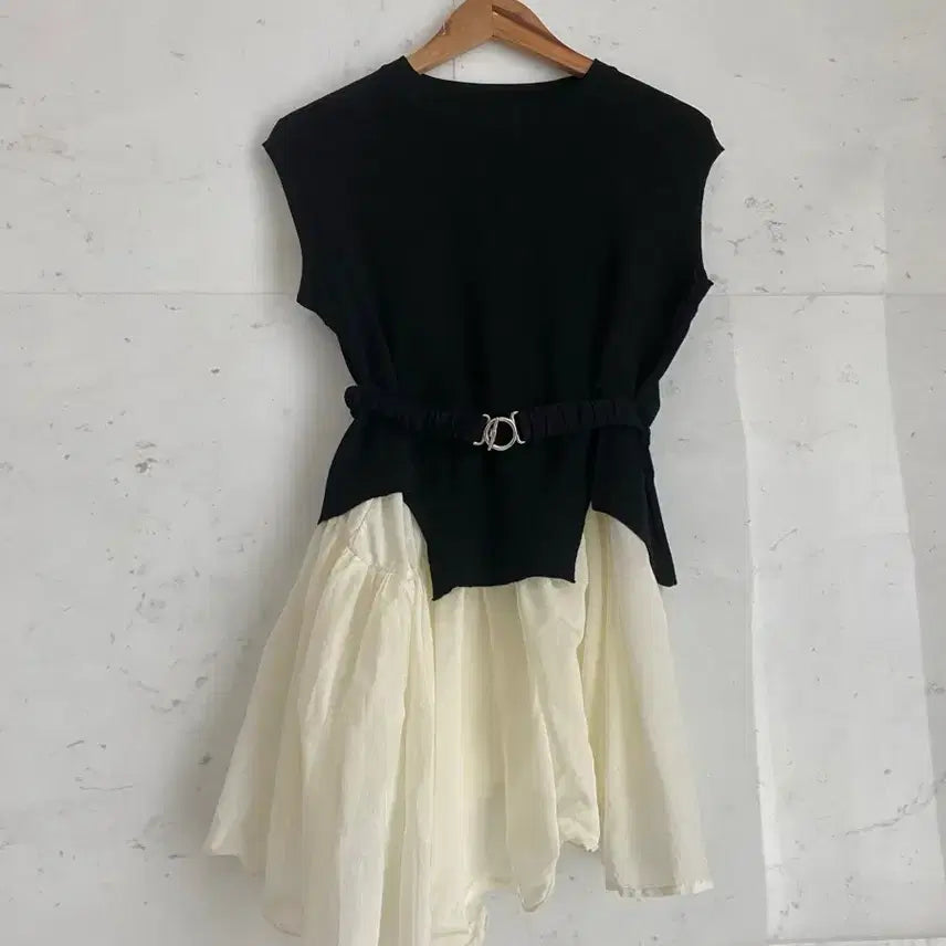 [BUNJANG] Women's Two-Piece Knit and Chiffon Dress Set / 여성 투피스 원피스 44-55(새상품)