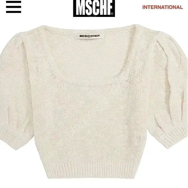 [BUNJANG] Mischief Puff Sleeve Knit Crop T-shirt Top (M) / 미스치프 퍼프 슬리브 니트 탑 크롭 반팔 니트 M