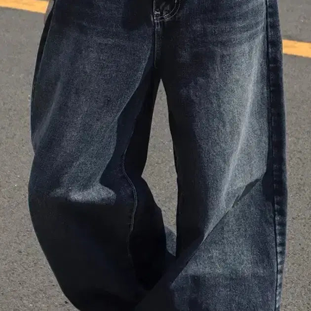 [BUNJANG] Two Years Washed Denim Wide Pants (Dark Blue, M) / !새상품! 에이블리 투이어즈 스냅버튼 와이드 워싱 데님 팬츠 진청 M