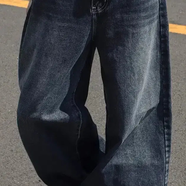 [BUNJANG] Two Years Washed Denim Wide Pants (Dark Blue, M) / !새상품! 에이블리 투이어즈 스냅버튼 와이드 워싱 데님 팬츠 진청 M