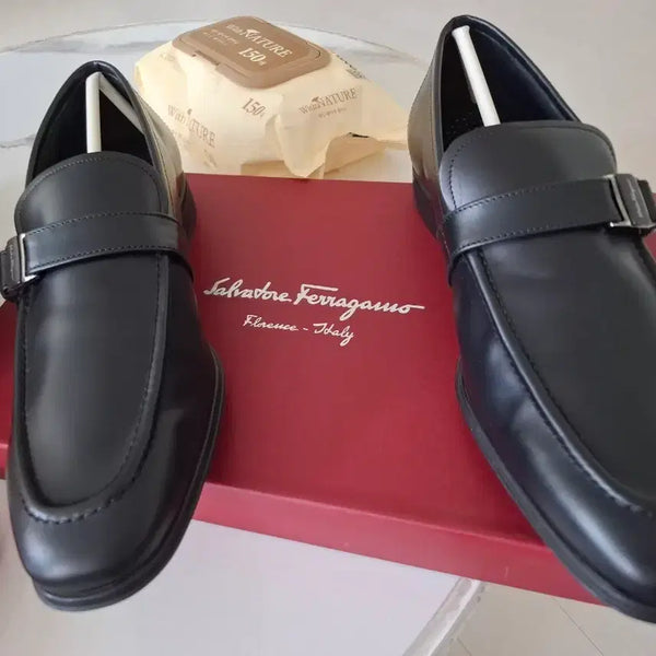 [BUNJANG] Salvatore Ferragamo PINOT Loafers Black Leather Size 6 1/2 EEE / 명품 살바토레 페라가모 로퍼 블랙
