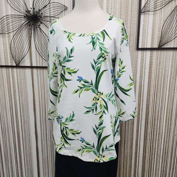 [BUNJANG] White Floral Pattern 7/10 Sleeve T-Shirt / 화이트 플로럴 패턴 7부 티셔츠