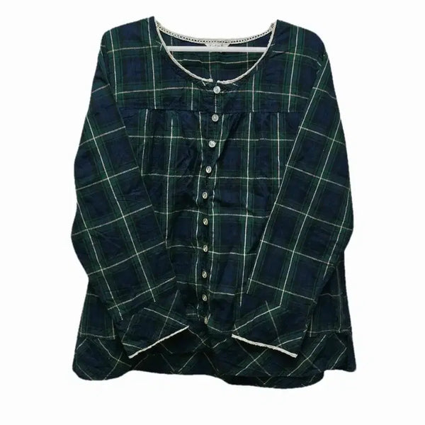 [BUNJANG] Green Check Mori Girl Blouse / 녹색 체크 모리걸 블라우스