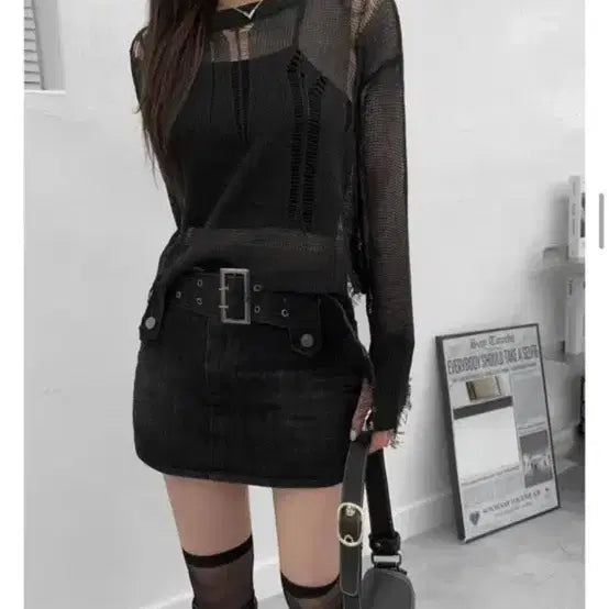 [BUNJANG] Warmoodmine Low-Rise Skirt with Belt Set / 에이블리 워무드마인 로우라이즈 치마 스커트 벨트 세트