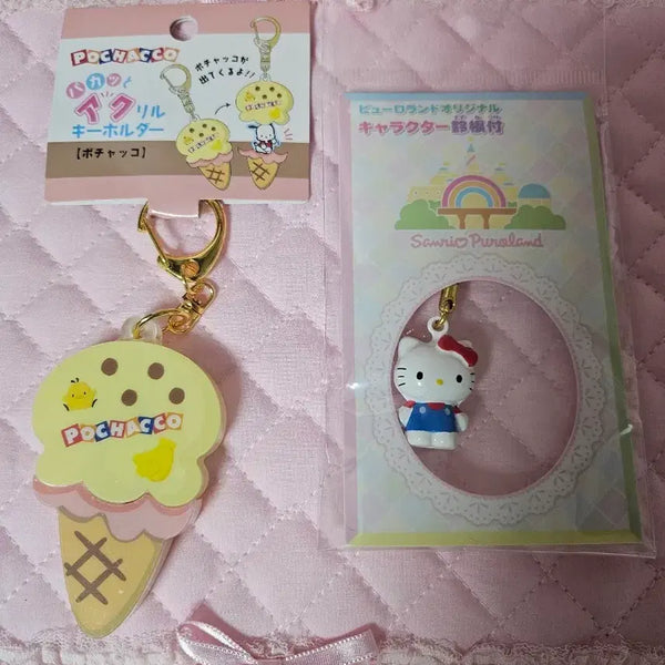 [BUNJANG] Sanrio Pochacco & Hello Kitty Ice Cream Charm Set / (일본정품) 산리오 포차코 아이스크림 키링 퓨로랜드 방울키링 헬로키티