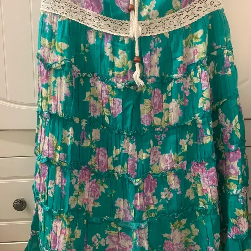 [BUNJANG] Cecil McBee Blue Floral Long Skirt / 세실맥비 플라워 청록색 롱스커트