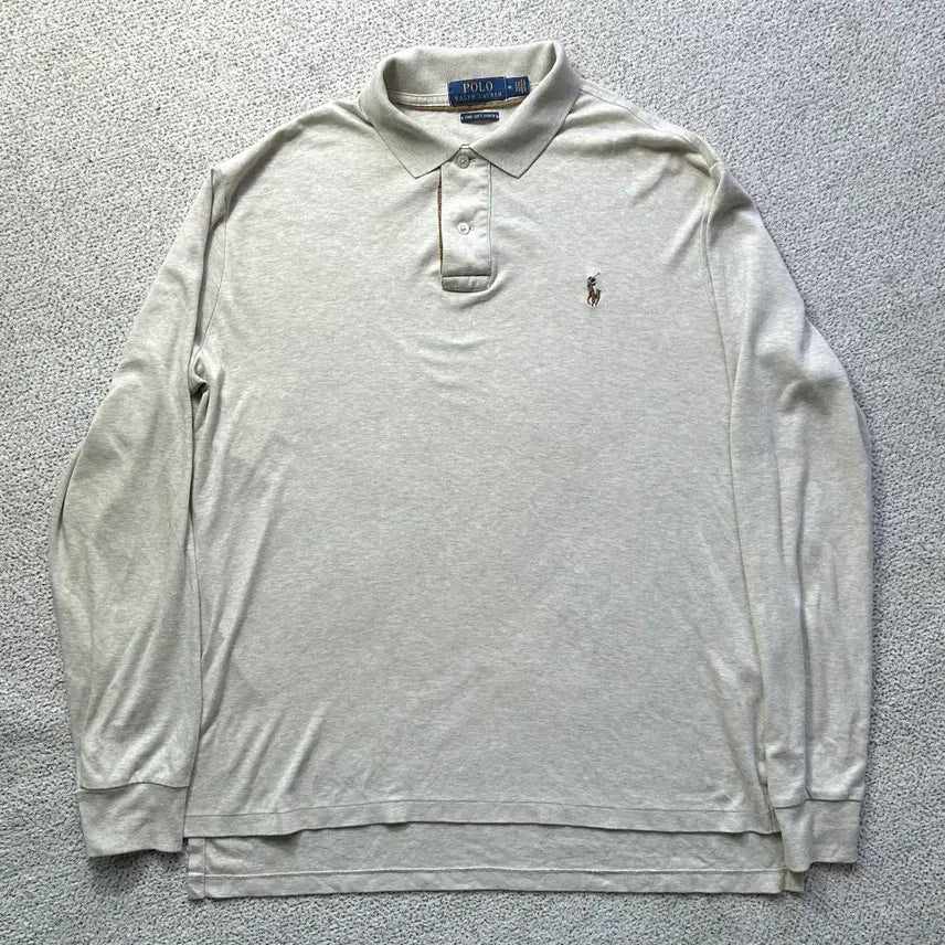 [BUNJANG] Polo Ralph Lauren Custom Slim Fit Long Sleeve Pique Shirt Beige M / 폴로 랄프로렌 커스텀슬림핏 긴팔 피케 셔츠 베이지 M 카라티 레트로
