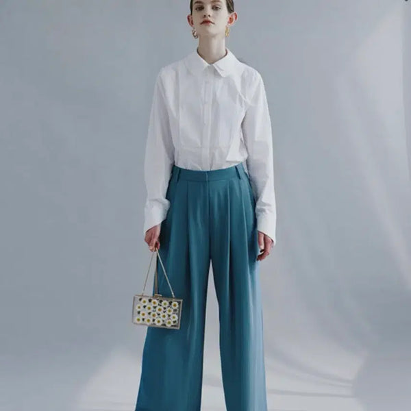 [BUNJANG] Moonlee Pleated Wide Pants Blue / 문리 Pleated Wide Pants_Blue 와이드팬츠