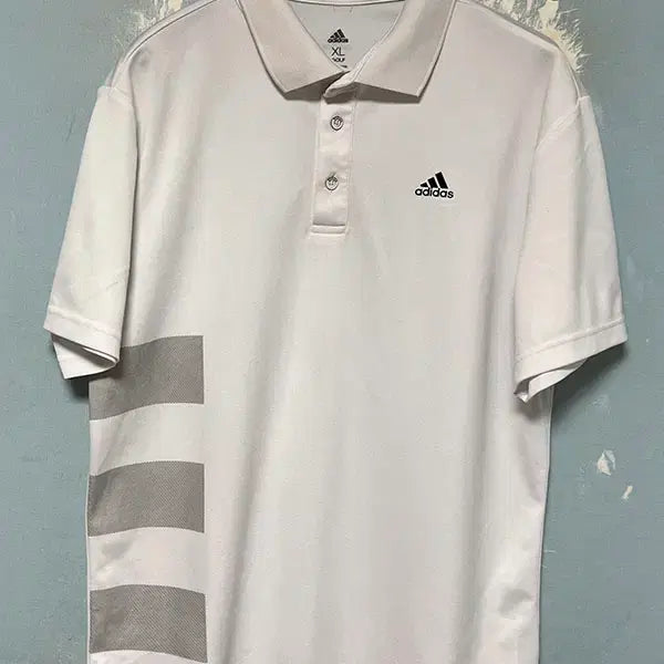 [BUNJANG] Adidas Golf 3-Stripes Men's Short Sleeve Polo Shirt White L (100) / 아디다스 골프 3선 남자 반팔 폴로 카라티 화이트 시원한 L 100