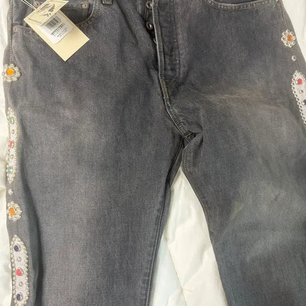 [BUNJANG] KAPITAL Black Denim 5P Monkey Cisco Jeans (34) / KAPITAL 캐피탈 블랙 데님 5P 몽키 CISCO 잼스톤(34)