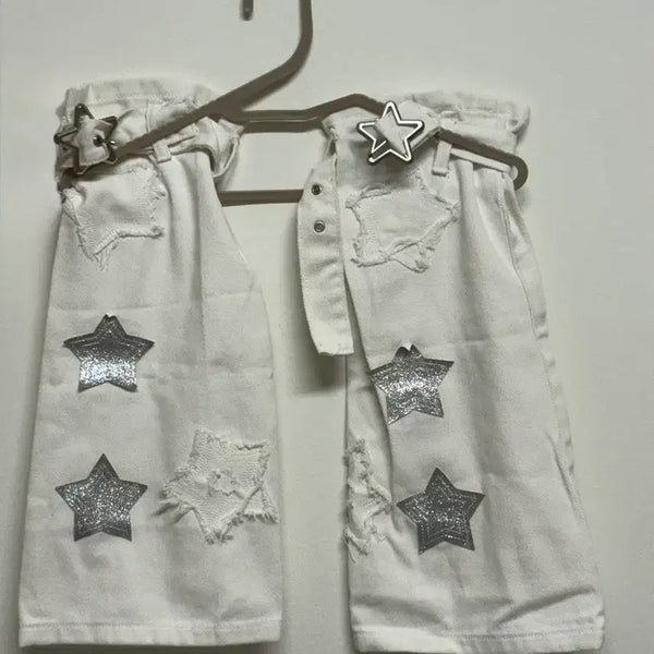 [BUNJANG] Adjustable Strap White Denim Leg Warmers / 화이트 데님 레그워머